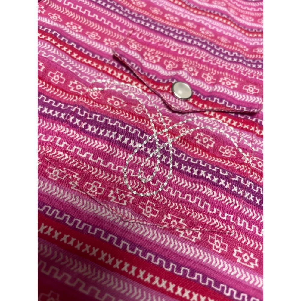 Panhandle Western Pink Purple Aztec Pearl Snap Long Sleeve Shirt Girls Medium - Picture 5 of 12